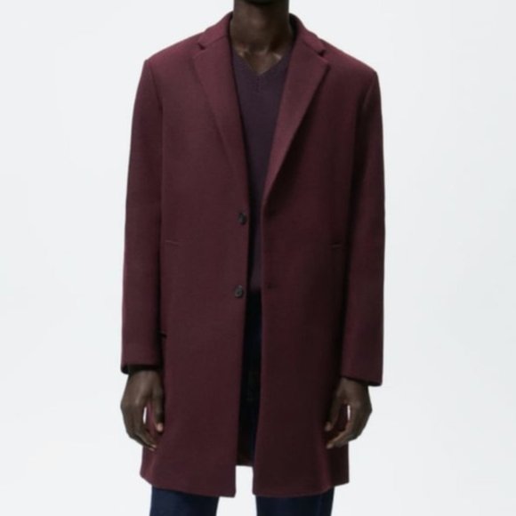Zara Other - Zara Man italian wool blend maroon burgundy pea coat blazer size M or L